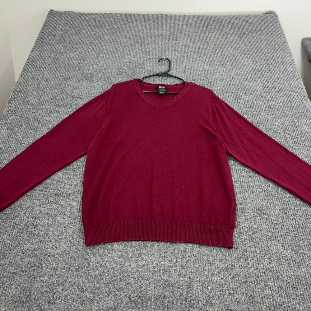 Jos A Bank Sweater Mens L Burgundy Pima Cotton VNeck Traveler Classic